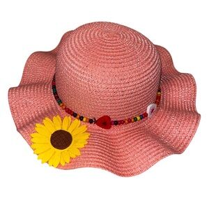Garden hat Bienvenue Girls Cute Sunflower Sun Hat Hearts Beads